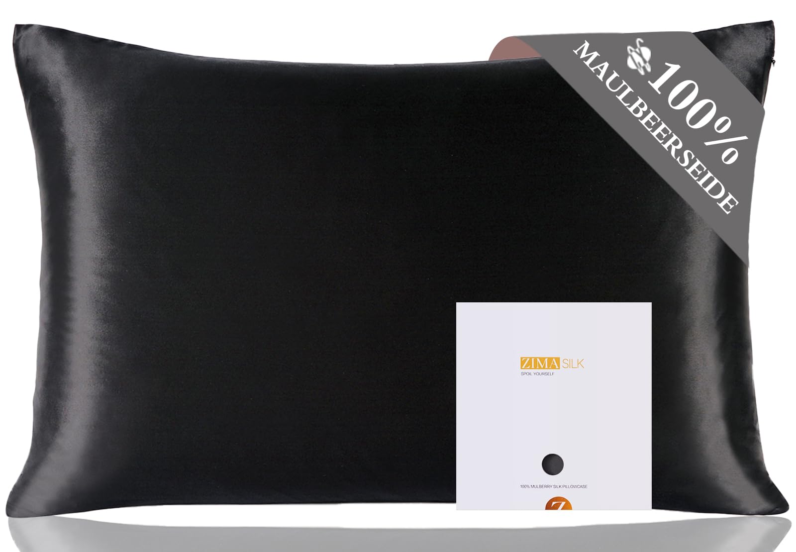 ZIMASILK 100% Mulberry Silk Pillowcase for Hair and Skin,Both Sides 19 Momme Silk, 1pc (40x80 cm, Black) — image 1