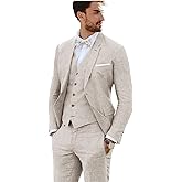 Furuyal Linen Suit 3 Pieces Vintage Retro Wedding Prom Suits Slim Fit Jacket Blazer Groom Tuxedos