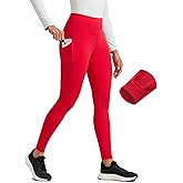 CRZ YOGA Water-Resistant Fleece Athletic Leggings Pockets 28" - Matte Thermal Hiking Casual Workout Womens Pants