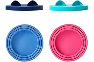 SLSON 4Pack Cat Food Can Cover Lids Cute Pet Ears Shaped Pet Food Can Covers Universal 1 Fits 3 Standard 3 oz,5.5 oz,12 oz Dog Cat Can Covers Lids Toppers (4)
