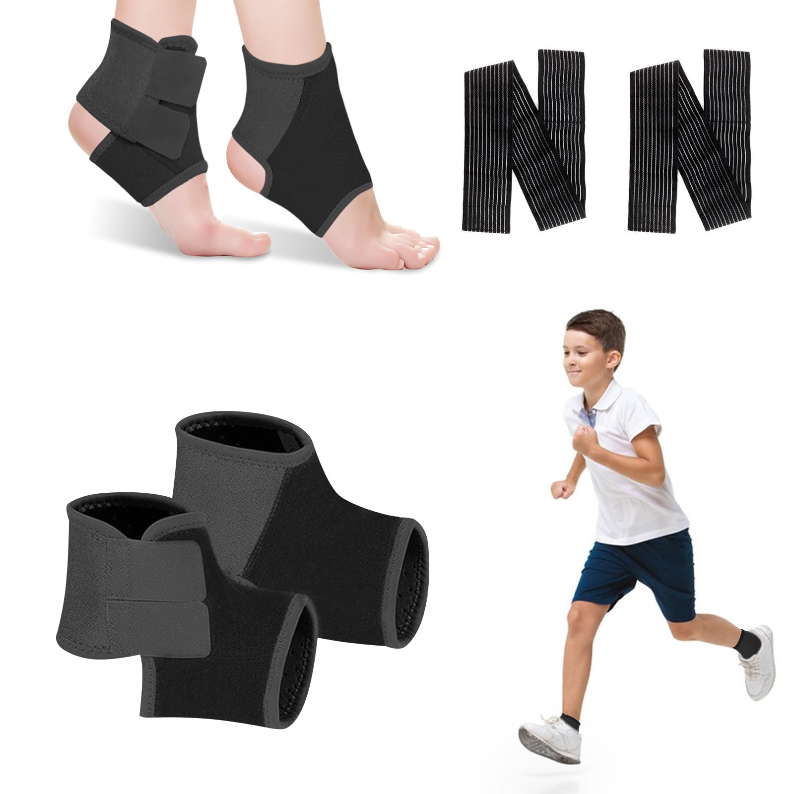 Photo 1 of 2 Pairs Kids Ankle Brace Set, Children Foot Support Stabilizer Wraps Protector Guard, Ankle Support Elastic Kids Compression Socks, for Plantar Fasciitis, Swelling, Injury Recovery