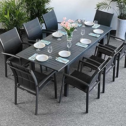 Lazy Susan Virginia Tisch & 8 Stühle - GRAU | Gartenmöbel-Set mit