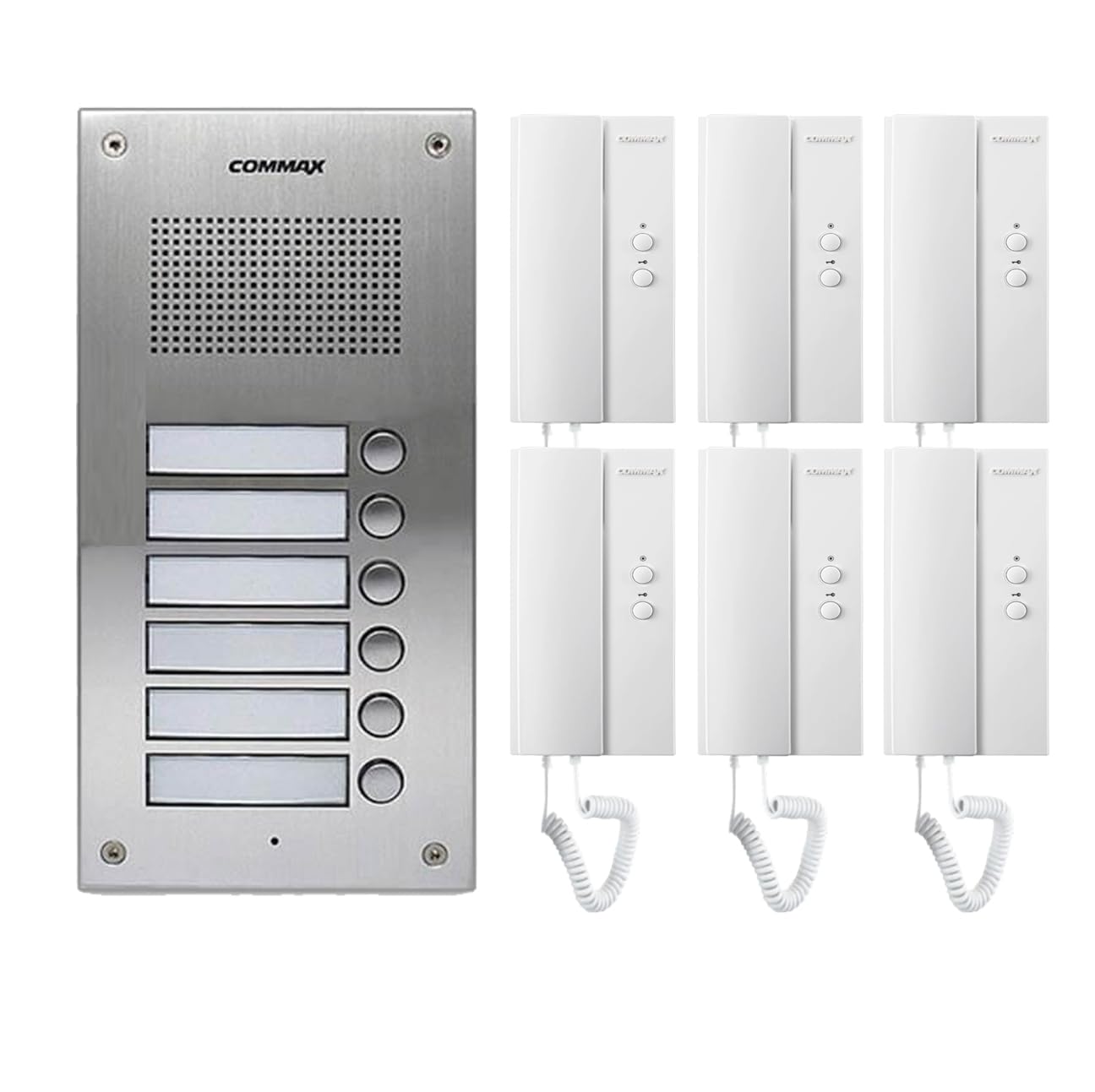 thumbnail image 2 of COMMAX Audio Intercom Kit: 6-Button Panel, 6 Audio Phones, Power Adapter (DR-6UM DP-SS) 2 of 5