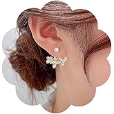 Vacaonio Vintage Flower Ear Jacket Earrings White Floral Earrings Gold Crystal Stud Earrings Enamel Flower Earrings Double Side Cz Earrings Cherry Blossom Earrings Jewelry for Women