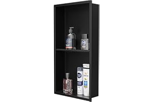 Bernkot Stainless Steel Shower Niche 24" X 12" Matte Black No Tile Needed Niche Shower with Double Shelves Recessed Wall Niches for Bathroom Space Saving Over Mount Installation