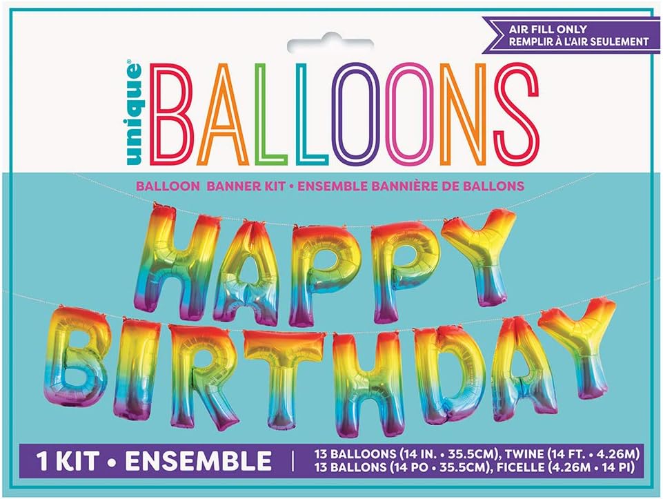 Rainbow Happy Birthday Foil Letter Balloon Banner Kit (35cm) - Perfect for Memorable Celebrations - 1 Set