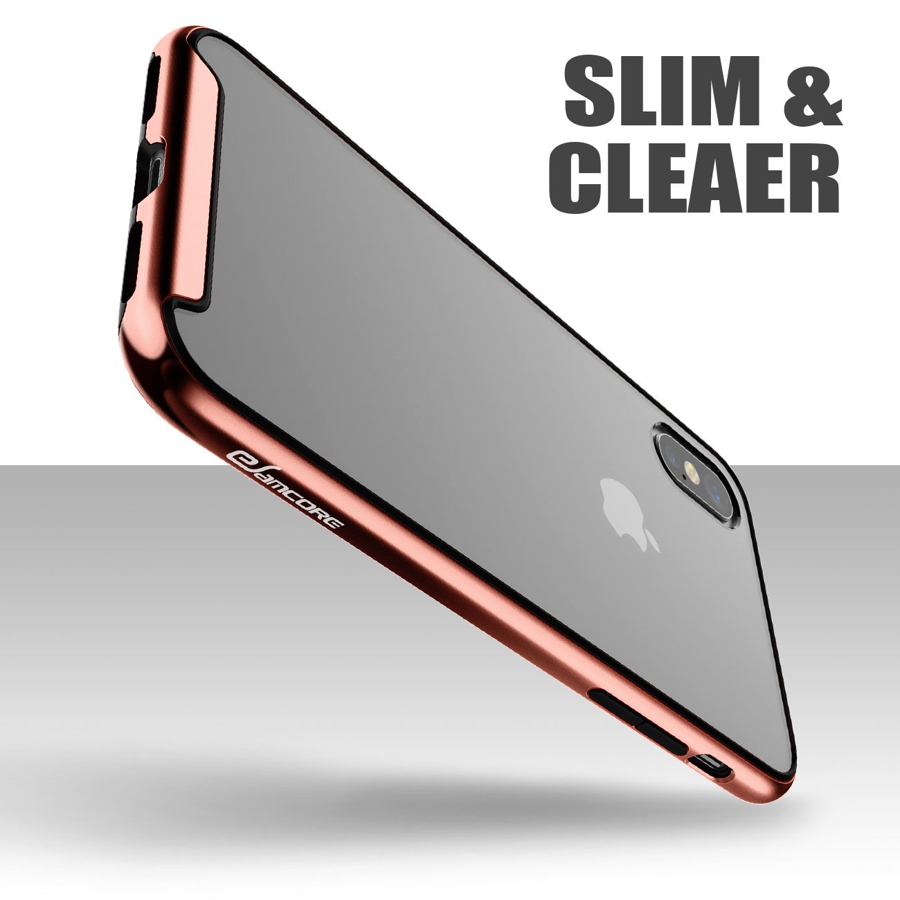 iPhone X Case, eSamcore Protective Slim Hard Clear Back Case Cover with Tempered Glass Screen Protector [Shockproof Bumper] for Apple iPhone X 2017 [Blush Gold]