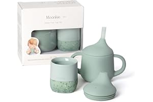 Moonkie Baby Training Cup & Sippy Cup Set | 4 Months+ | Baby-Led Weaning Essential | Gift for Infants (Mint Cup Set, 2 Pack)