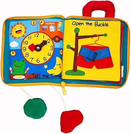 Amazon 静かなソフトベビー布ブック 幼児向け 教育アクティビティおもちゃ 8つの感覚の触感と感触のアイテム 旅行おもちゃ忙しい本 0 3歳の男の子 女の子向け ジッパーバッグ 知育 学習玩具 おもちゃ