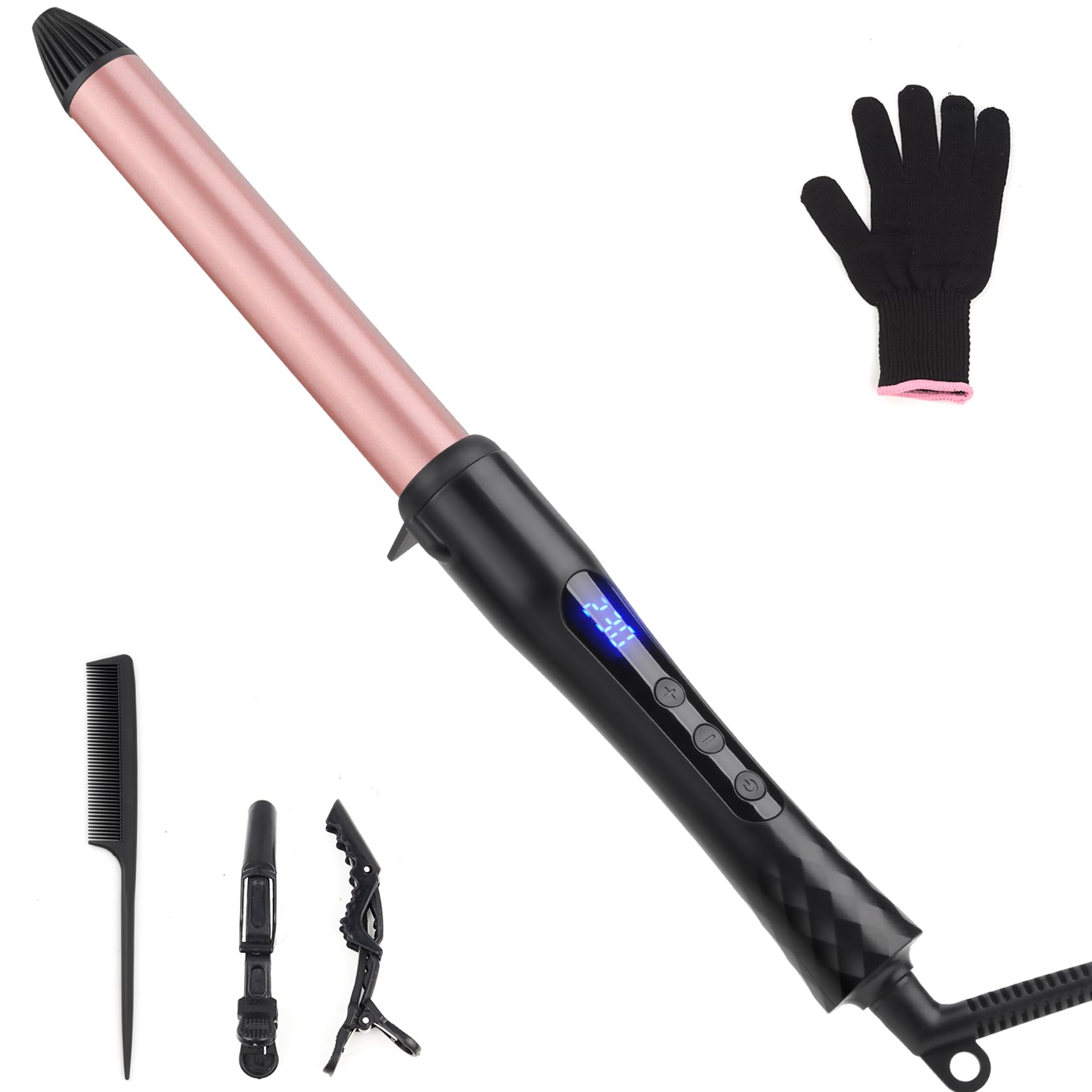 Curling Wand, 25mm Ceramic Hair Curler Wand with Adjustable Temperature for Long & Medium Hair, Professional Hair Curler with Glove, Dual Voltage (25mm)