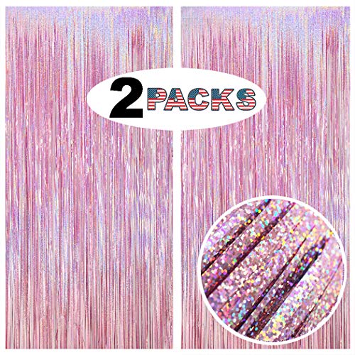 2pcs 3.2ft X 8.2ft Hot Pink Metallic Tinsel Foil Fringe