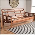 HomeStock Asian Allure Fusion Futon Wood Frame Classic Style with Mission Style Arms with Solid Pattern with Foldable Feature for Lounge Room with Tight Back Barbados/No Drawers