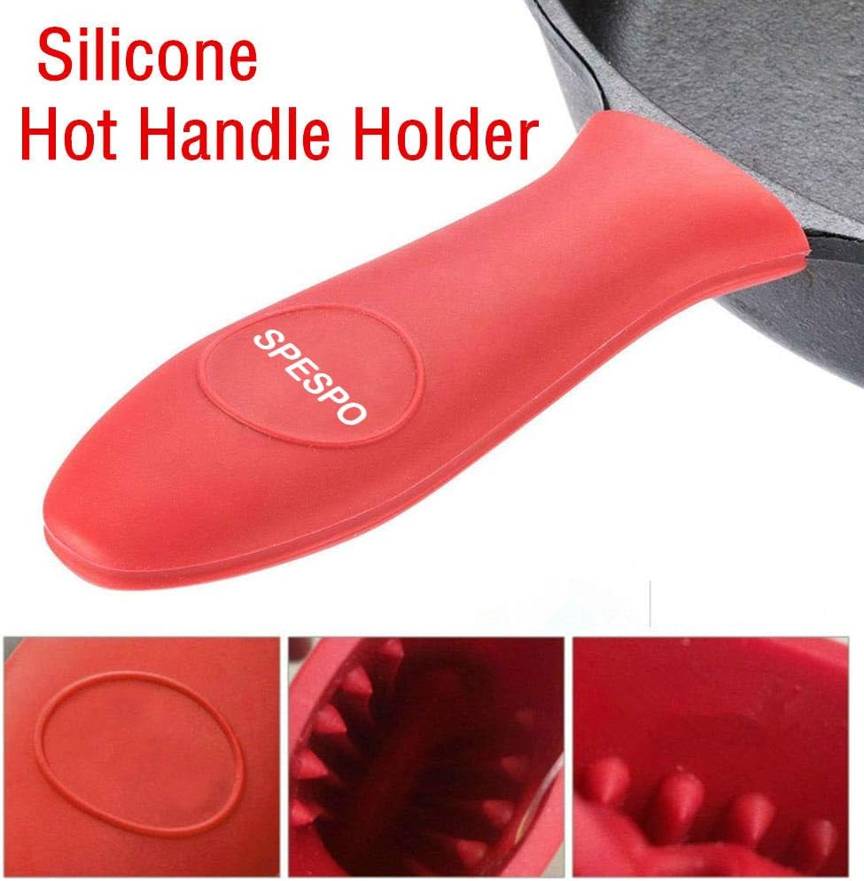 Silicone Hot Handle Holder,Spespo Pan Handle Cover for Cast Iron Skillets & Metal Frying Pans,2 Pack, Black+red, 14,3 x 5 cm - Image 3