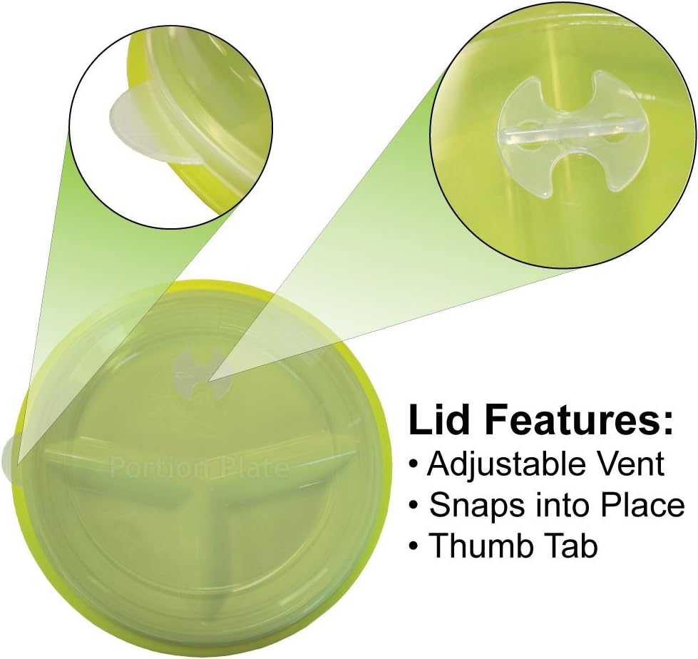 Rehabilitation Advantage 3 Compartment Portion Plate with Lid (Set of 2): Health & Personal Care