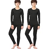 Rolimaka 2 Set Youth Boys' Thermal Underwear Set Fleece Lined Compression Shirt Leggings Pants Kids Base Layer Cold Weather
