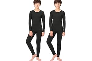 Rolimaka 2 Set Youth Boys' Thermal Underwear Set Fleece Lined Compression Shirt Leggings Pants Kids Base Layer Cold Weather