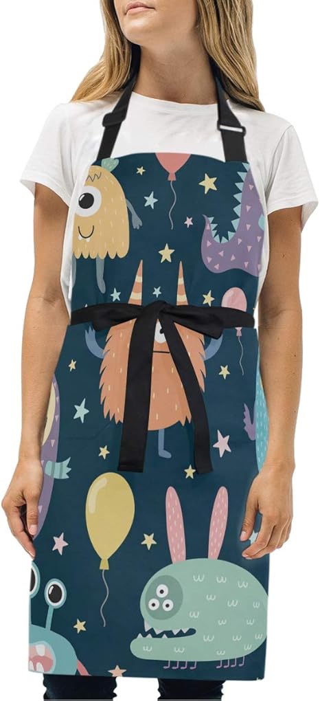 Amazon かわいい面白いモンスターゴースト絵文字クッキング エプロン レディース 用 ビブ 2ポケット付き 調節可能 ネックストラップ ウェイター ウェイトレス エプロン エプロン オンライン通販