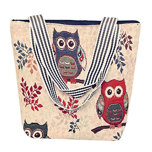 Hot Sale!New!Todaies,Women's Owl Bags Canvas Cartoon Handbag Shoulder Messenger Bag Ladies Satchel Tote Bags 4 Colors 2018 (33cm(L)10cm(W)32cm(H), D)