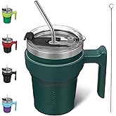 BJPKPK Tumbler With Handle And Straw Lid 10 oz Stainless Steel Insulated Coffee Tumbler Cups For Home, Office or Car,Army Green