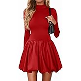 Wenrine Women Long Sleeve Bubble Mini Dress Bodycon Mock Neck Casual 2025 Cocktail Club Party Dresses