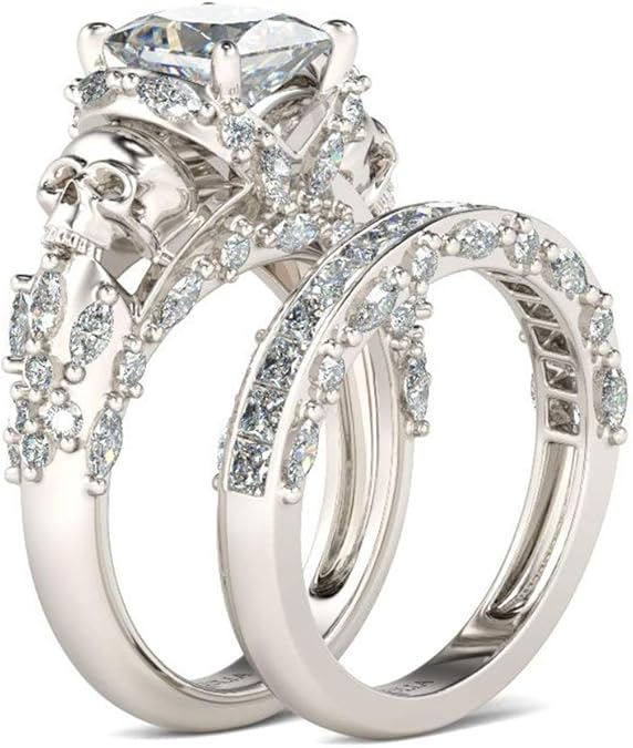 JEULIA Skull Engagement Ring Sets Sterling Silver Promise Eternity Band