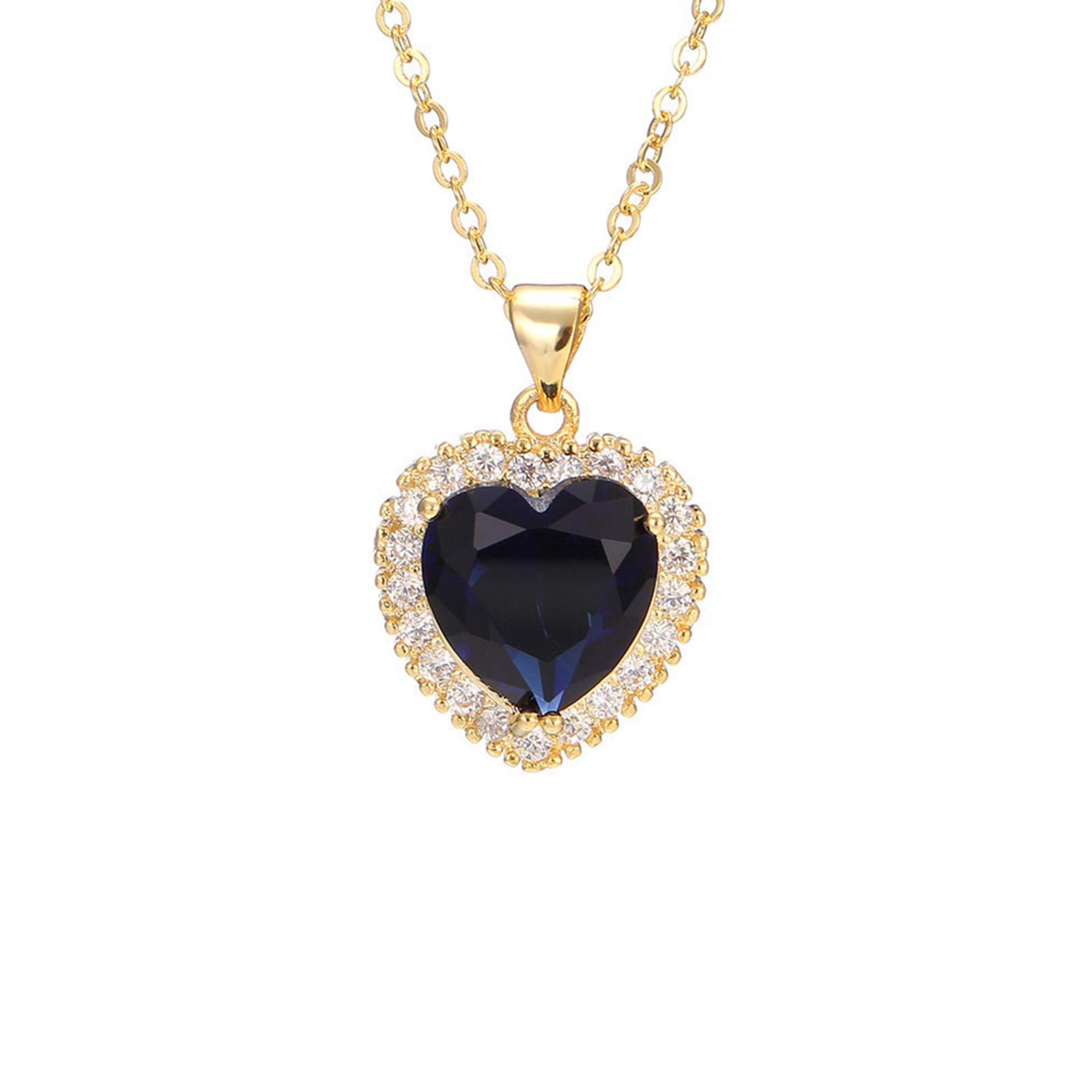 HMOOY Titanic Heart of the Ocean Necklace the Blue Love Pendant Necklaces Cubic Zirconia Crystalline White Gold-Plated Pendant with Chain and Heart Gemstones (Golden)