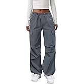 COPYLEAF Cargo Pants Women Elastic Waisted Parachute Hiking Pants with Pockets Water-Resistant Lightweight Baggy Pants