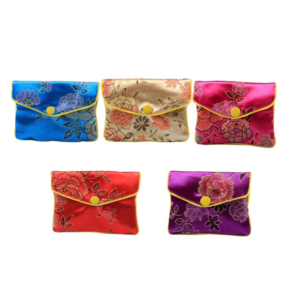 12pcs Jewelry Pouch Bags Chinese Silk Style Brocade Embroidered Bag Coin Pouch with Zipper for Women Girls Size L — image 1