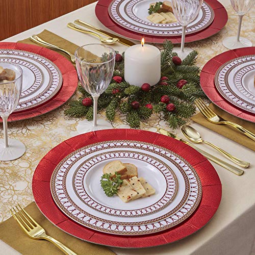 ELEGANT RED DISPOSABLE CHRISTMAS CHARGER PLATES | 20 PC (Renewed)