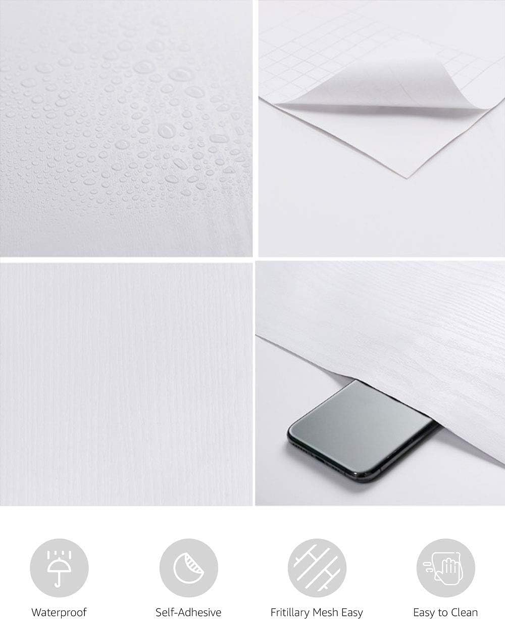 Abyssaly Sticky Back Plastic White Vinyl Wrap Wood Effect Self Adhesive Wallpaper Waterproof Peel and Stick Wallpaper 40cm X 500cm for Decorative Kitchen Worktop Wall Table Furniture Stickers - Image 3