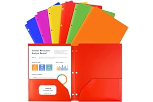 Habgp Plastic Folders With Pockets, 6 Assorted Colors for 3 Hole Punched Binder, Heavy Duty Letter Size File With 2 Pockets for Documents, Office and School