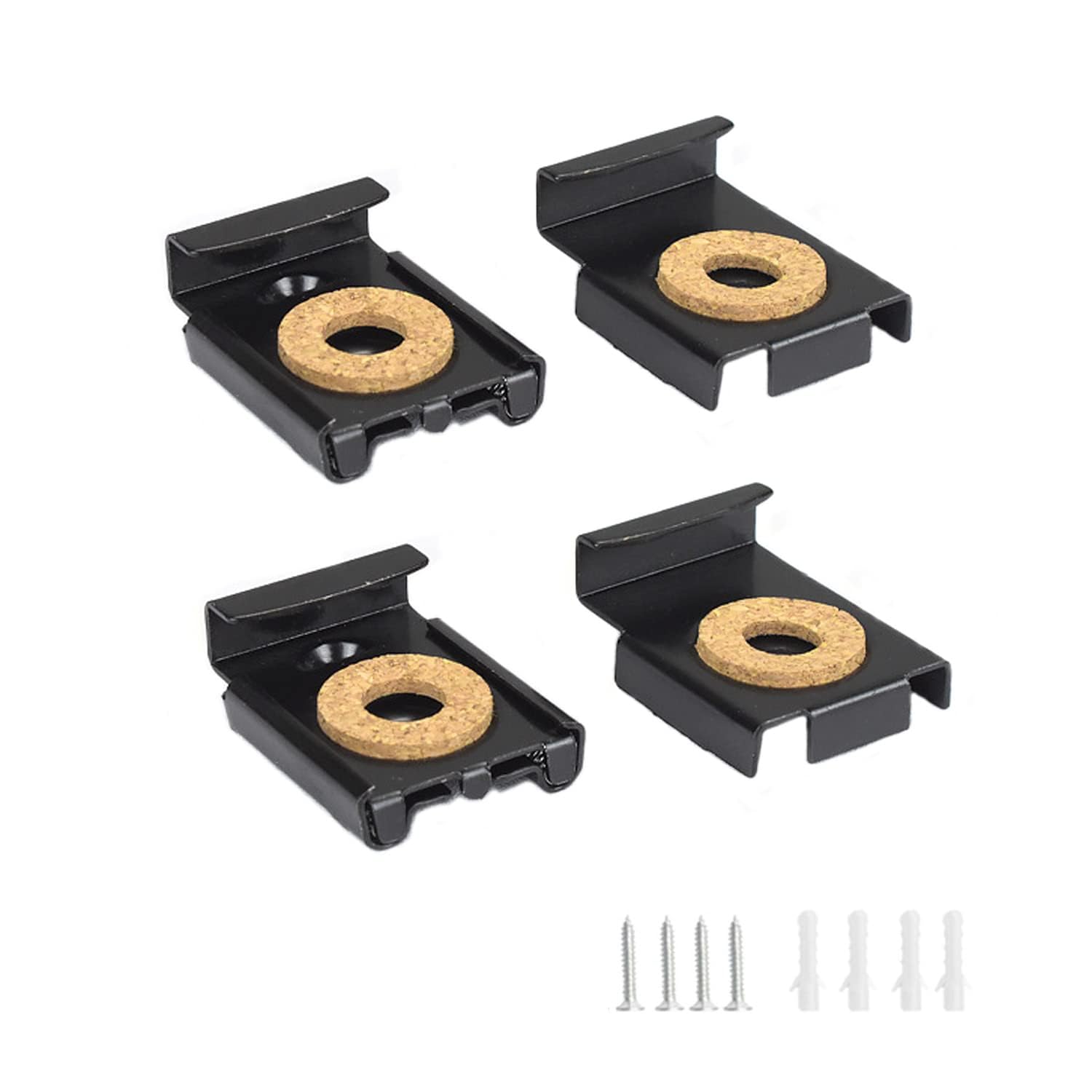 WJUAN 1 Set (4 Pieces) Black Mirror Holder, Post Anchor Height Adjustable, Spring Loaded Mirror Hanging Clips Set with Heavy Dowels and Screws, for Bathroom and Room Mirrors,24mm Schwarz