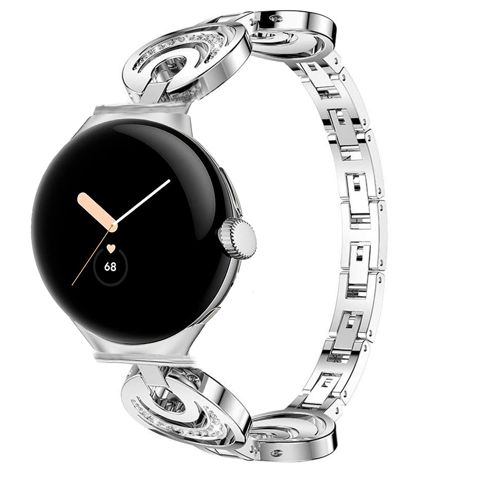 Blueshaweu Compatible for Google Pixel Watch Band, Crystal Rhinestone Diamond Jewelled Stainless Compatible with Google Pixel Watch (Silver)