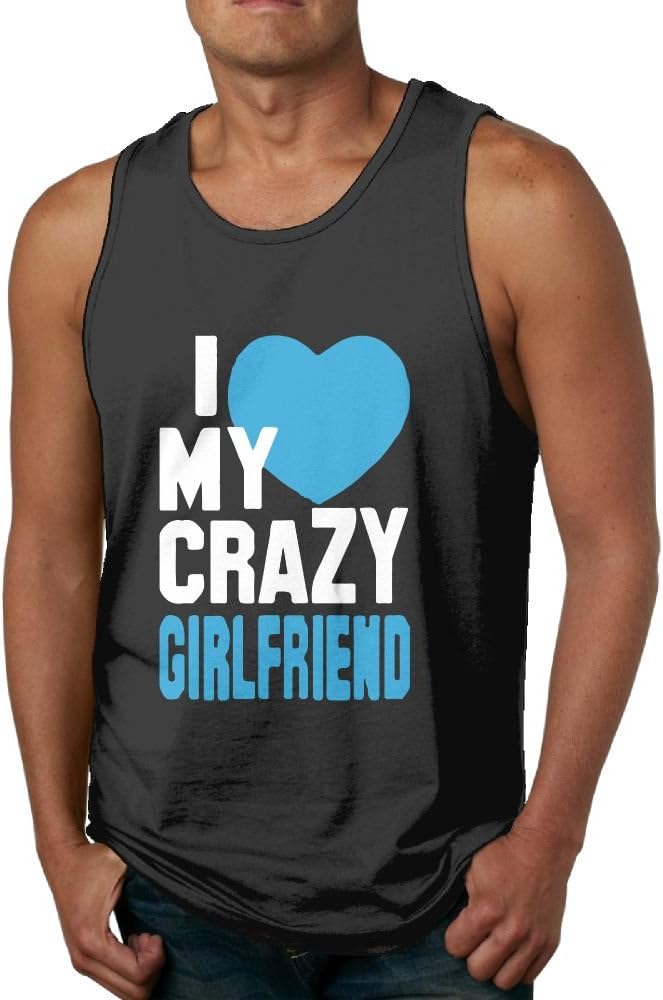 Quliuwuda Men's I Love My Crazy Girlfriend Athletic Outdoor Black Shirts Tank Tops