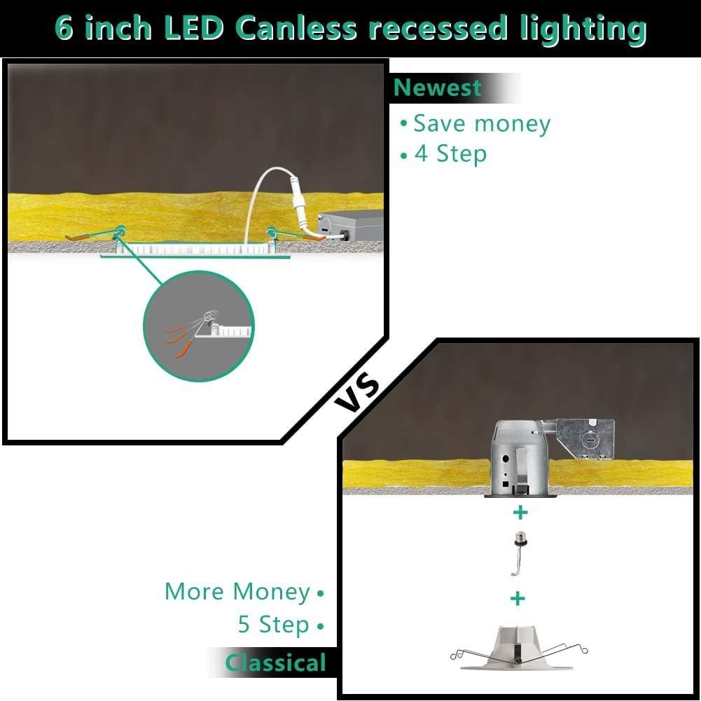 Freelicht 12 Pack 6 Inch Ultra-Thin LED Recessed Ceiling Light with Junction Box, 12W Eqv 110W, 5000K Daylight Dimmable Can-Killer Downlight, 850LM High Brightness - ETL and Energy Star - - 