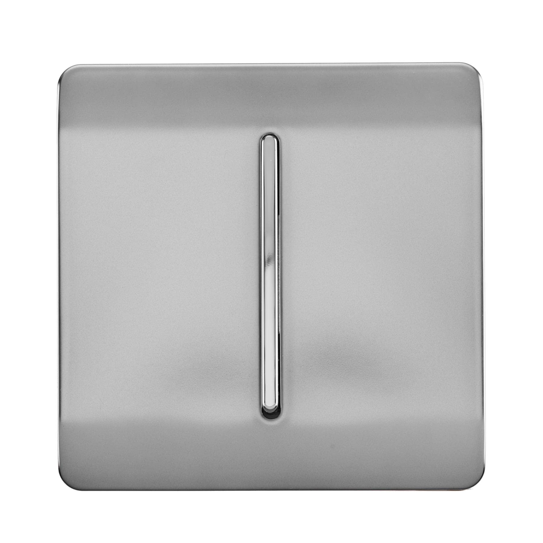 Trendi 1 Gang 2 Way 240V Screwless Raised Front Plate Plastic Artistic Modern Glossy 10 Amp Chrome Rocker Single Electrical Wall Light Switch Brushed Steel- ART-SS2BS