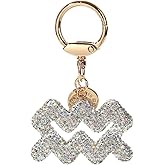 Rhinestone Zodiac Sign Horoscope Charms Key Ring 12 Constellation Astrology Key Chain for Women Birthday Jewelry