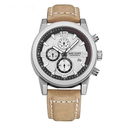 Bernsuisse MEGIR Japanese Quartz Genuine Leather Strap Chronograph Wristwatch for Men 2026 - Beige