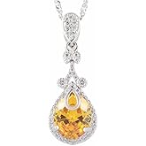 RIZILIA Pendant with 18" Chain & Oval Cut CZ [5 Colors available] in White Gold Plated, Simple Modern Elegant