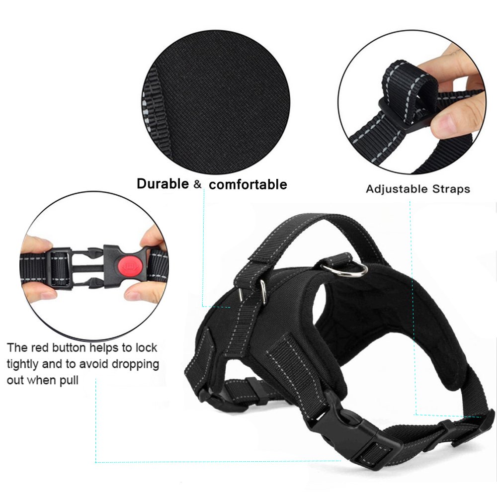 Santune Dog Harness Vest No Pull Adjustable Heavy Duty Oxford Reflective Safety Pet Harnesses with Handle for Small Medium Large Dogs Walking Traveling Training(Black,M)