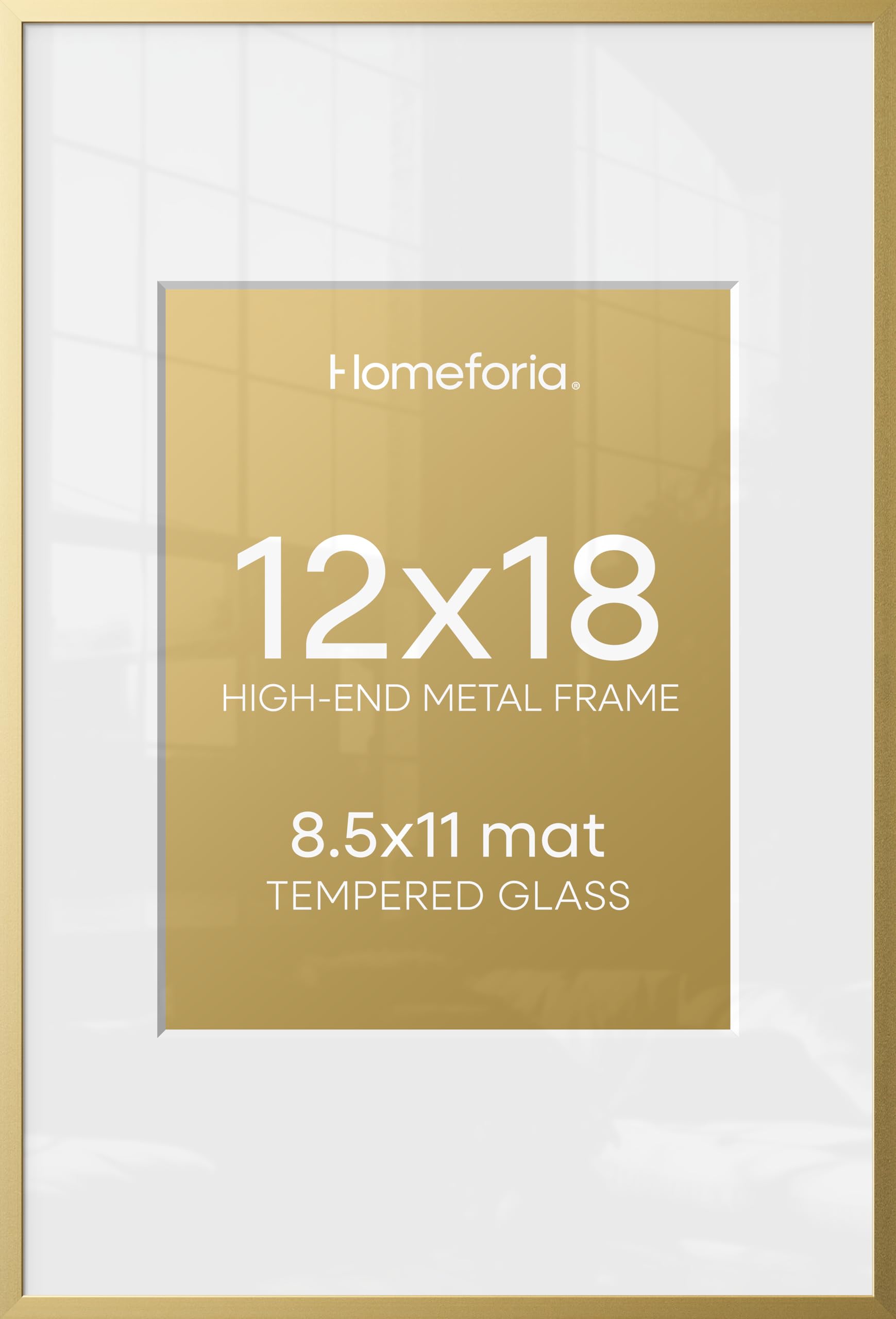 Homeforia 12x18 Gold Picture Frame, High-End Metal, 8.5x11 Mat, Glass