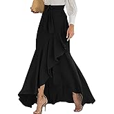 SEMATOMALA Women's Casual Plaid Mermaid Maxi Skirt A Line Irregular Ruffle Hem Fishtail Long Skirt Spring Summer