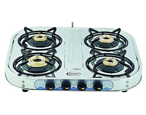 Stainless Steel Four Burner Gas Range buy sunshine four burner eco deluxe stainless steel manual gas stove online at low prices in india amazon in