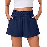 PINSPARK Womens High Waisted Running Shorts, Lightweight Breathable Quick Dry Stretch Linerless Athletic Shorts with Pockets