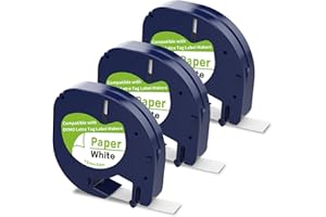 HOCALORT 3 Pack Paper Label Refills Replacement for Dymo Letratag Refills 91200/91330 White Paper Tape 1/2 X 13, Compatible with Dymo Label Maker Refills, Work for Letra Tag LT100H LT100T QX50