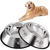 2PCS Stainless Steel Dog Bowl, Non-Slip Pets Feeder Bowl 30oz/0.9L, Paw Dog Bowl for Small Medium Big Dogs Feed Water and Foo