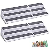 CiWiVOKi 3 Tier Expandable Spice Rack Organizer, White/Grey Plastic Spice Rack, Adjustable Length 14.6In-25.8In, 2 Pack Non-Skid Tiered Spice Shelf Organizer for Kitchen Cabinet, Cupboard, Pantry