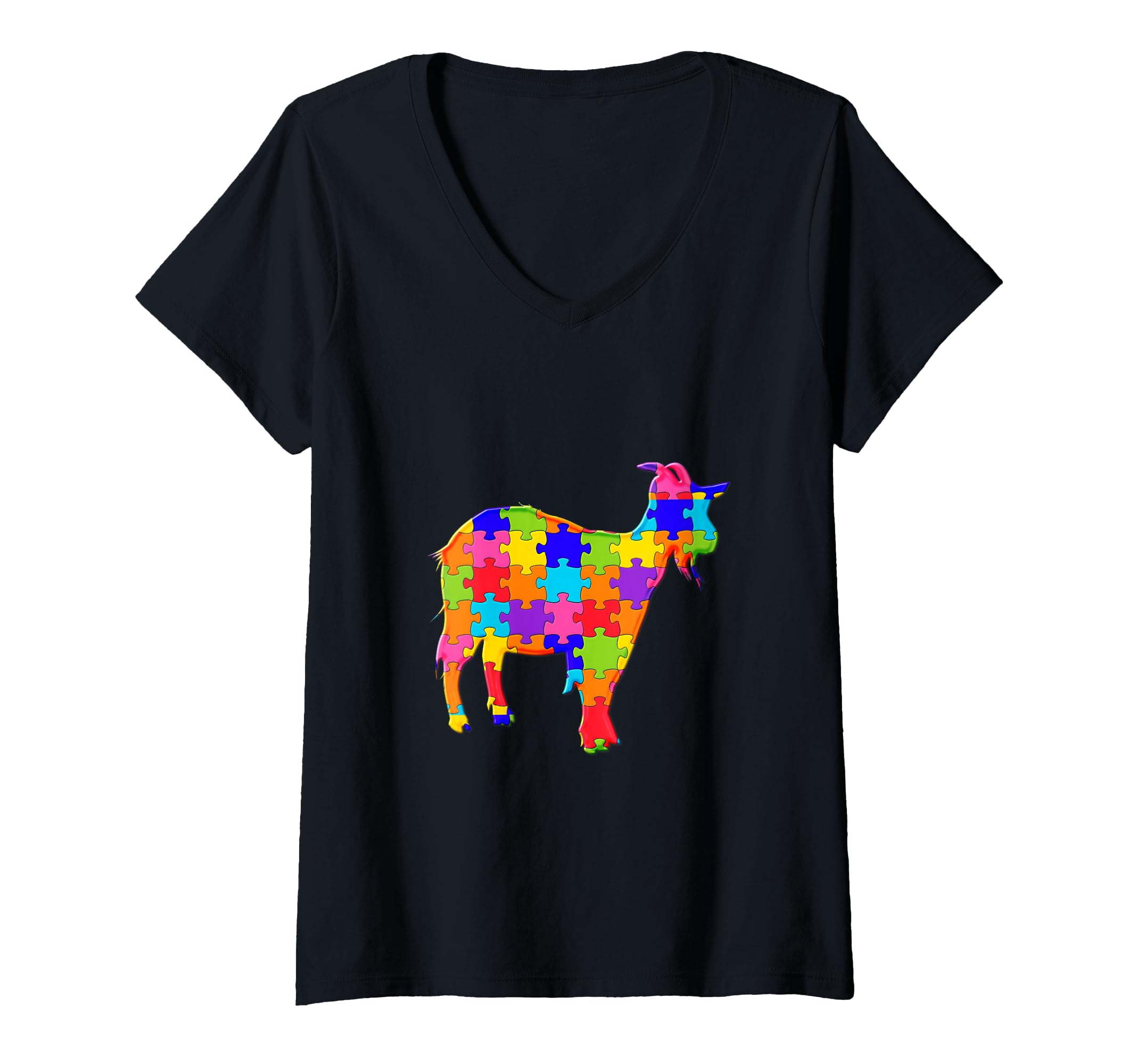 Womens Goat Puzzle Autism Puzzle V-Neck T-Shirt