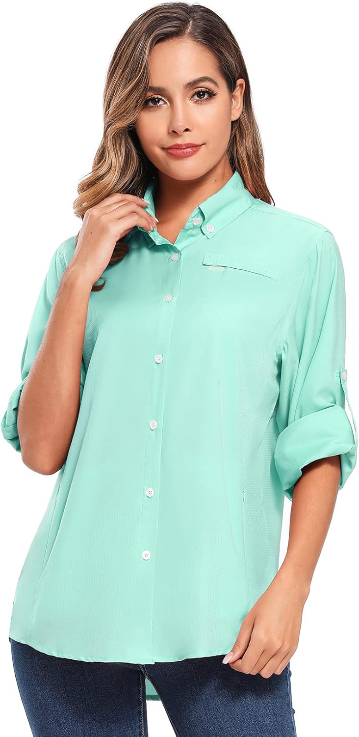 Jessie Kidden Women's Quick Dry Sun UV Protection Convertible Long Sleeve Shirts for Hiking Camping Fishing Sailing : Clothing