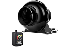 iPower 4 Inch 195 CFM Inline Duct Ventilation Fan Air Circulation Vent Blower with Variable Speed Controller for Hydroponics Grow Tent, Black